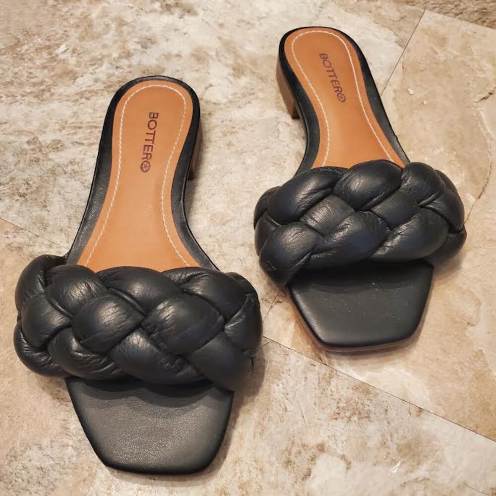 Bottero Braided Leather Sildes-Black Leather -Made in Brazil